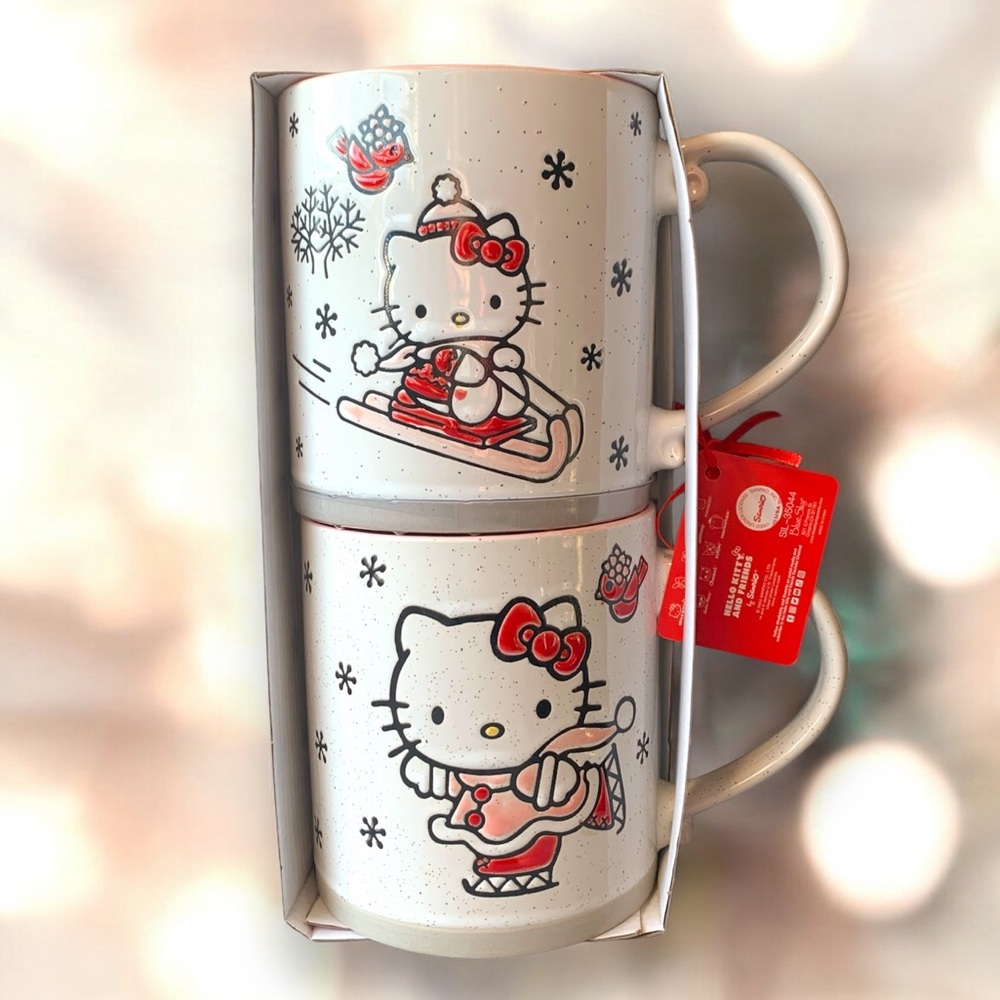 HELLO KITTY HOLIDAY WINTER SPORTS MUG SET BY BLUE SKY CLAYWORKS NWT Rare 2024